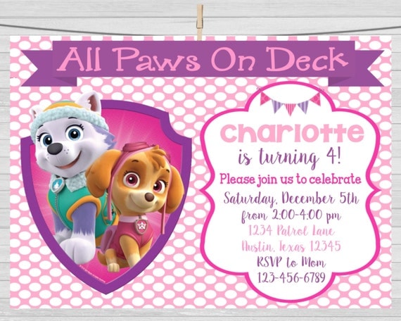 Paw Patrol Birthday Invitations Girl 8