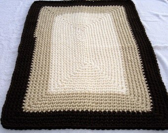 Rectangle Crochet Rug, Brown,Tan and Cream Floor Rug, Throw Rug, Handmade Rug, Bedroom Rug, Front Door Rug, Kitchen Rug, Home Office Rug