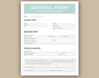 Client Booking Form For Photographer, Photography Contract, Session Booking Sign up - Photoshop PSD *INSTANT DOWNLOAD*