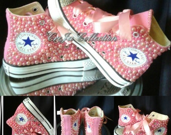 Pearl Converse, Custom Converse, Custom High Top Converse, Bling High Top Converse, Pink Converse, Sparkly Converse, Girl Converse