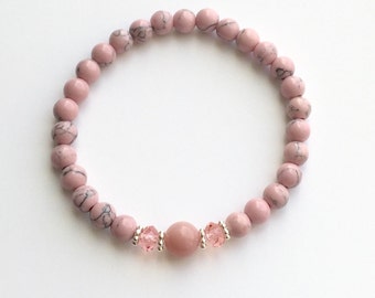 The Tranquil Bracelet: Bracelet Mala, Anxiety Bracelet, Pink Howlite, Pink Opal, Healing Crystals, Beaded Bracelet, Mala Beads (BS1054)