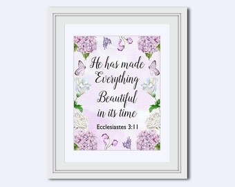 Ecclesiastes 3:11 - He has made - everything beautiful - Jesus print - botanical print - Bible Verse Print - Bible quote - Lavender print