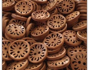8 or 16 Wood 23mm buttons, wood flower buttons novelty wood buttons scrapbooking sewing crafts 23mm 7/8" 23 mm 7/8 inch hollow flower