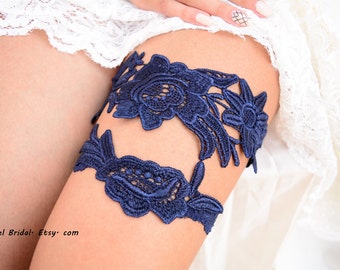 Navy Blue Garter, Wedding Garter, Lace Wedding Garter, Wedding Garter Set, Something Blue, Garter, Blue Garter, Bridal Garter, Navy Garter