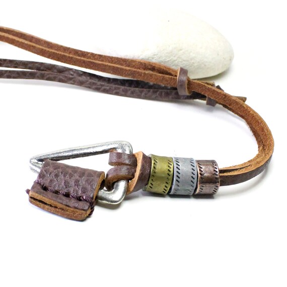 Mens necklace leather necklace brown leather mens by EthnictS