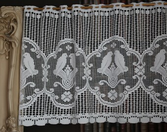 Charming lovebirds vignette Valance panel white cotton lace cafe curtain 24" drop sold per metre