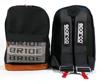 JDM Bride Racing Backpack with Racing Harness Shoulder Straps Super Cool Black Sparco