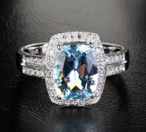 Items similar to 3.22ctw Cushion Cut Aquamarine Engagement ring,0.40ct ...