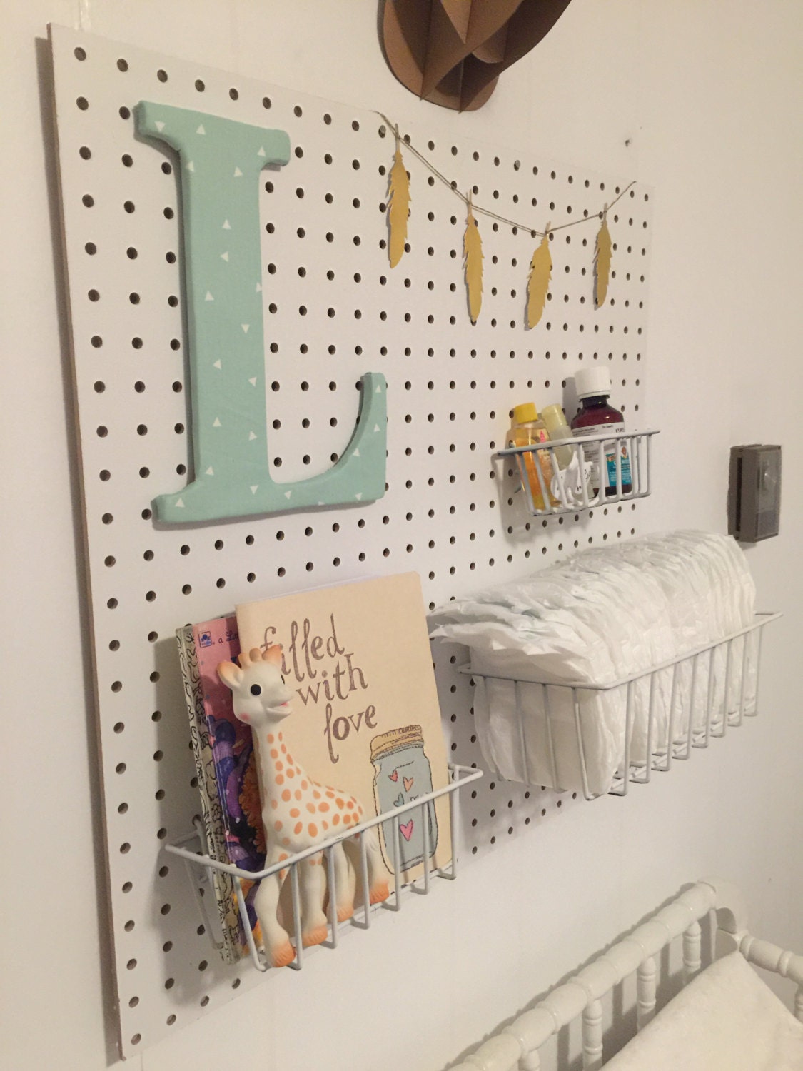 24x24in Girls Pegboard Nursery Decor Changing Table