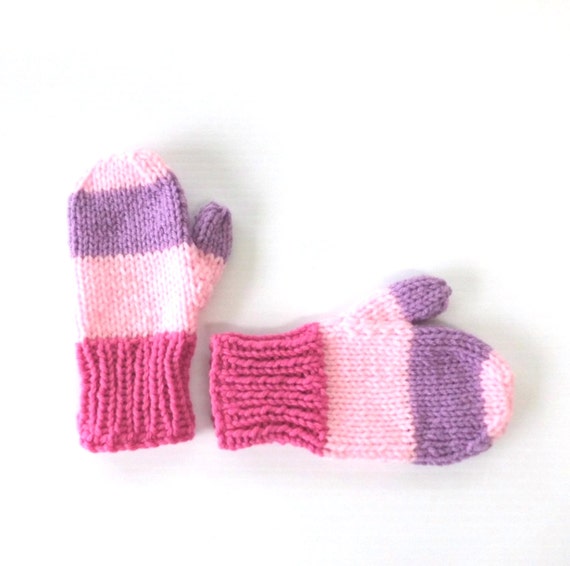 Girls Mittens / Pink Purple / Knit Childrens Mitts / Child
