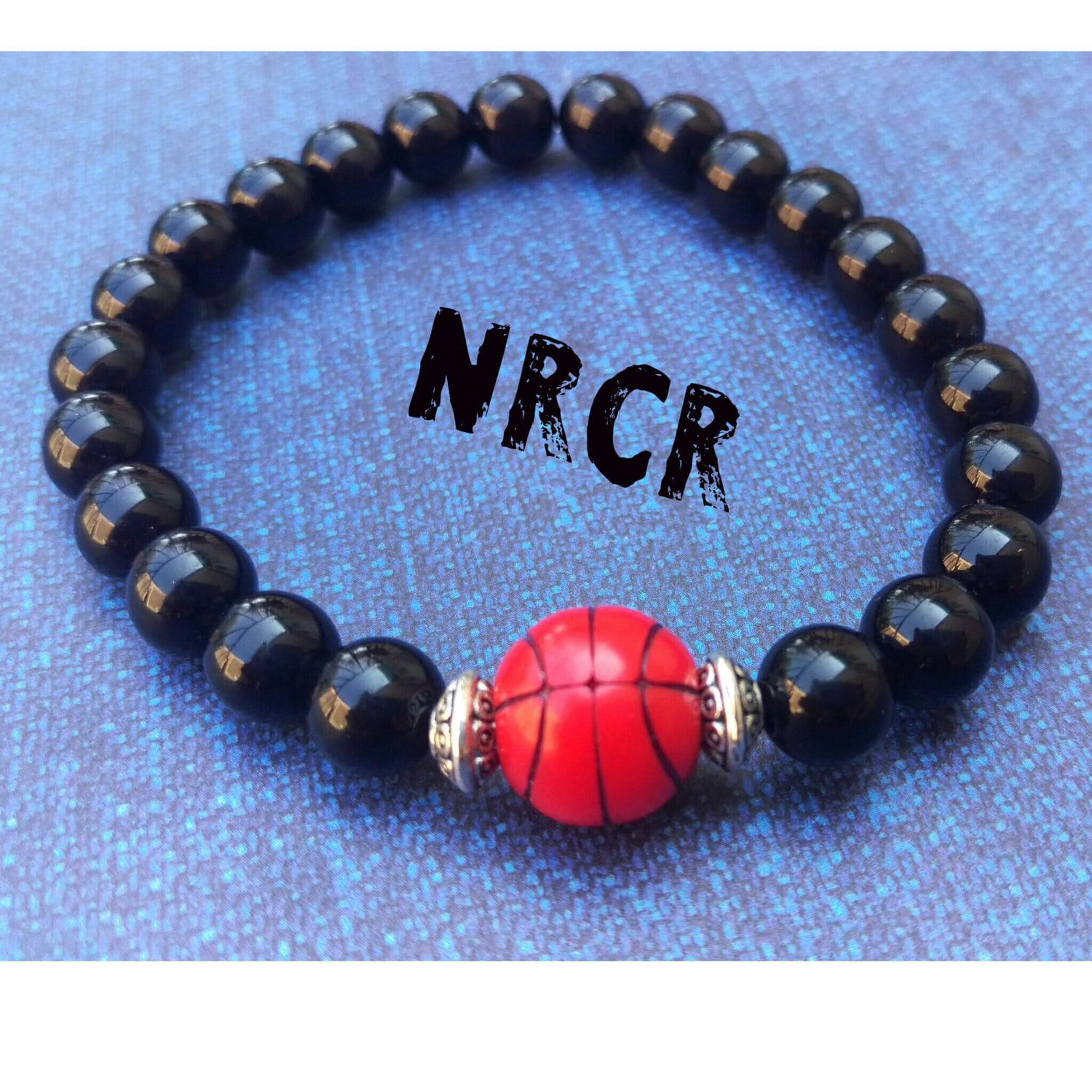 Basketball Bracelet resin Silver plated Black Beads Rep Any