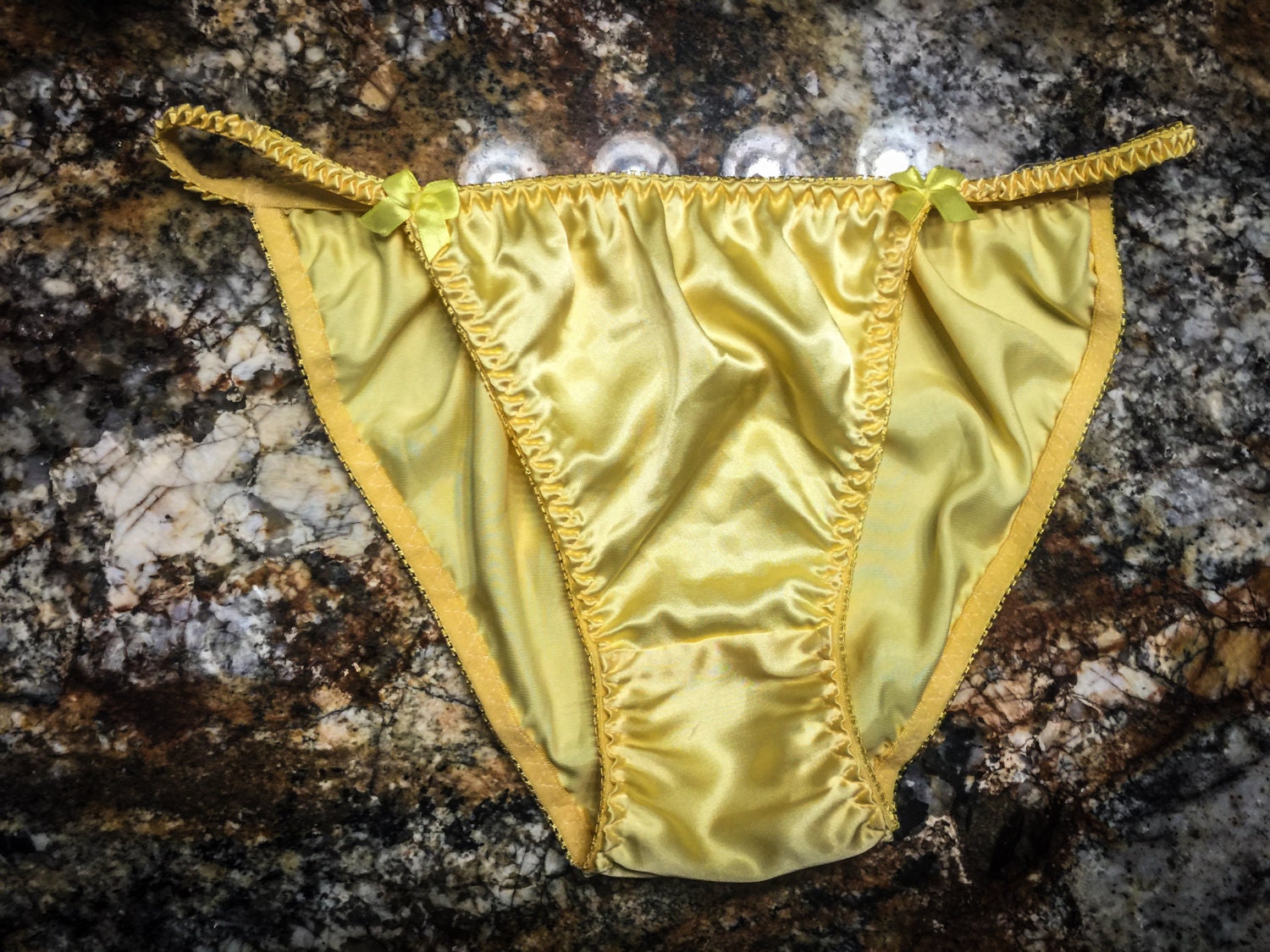 Yellow Satin String Bikini Panties Size 2xl By Prettysatinpanties