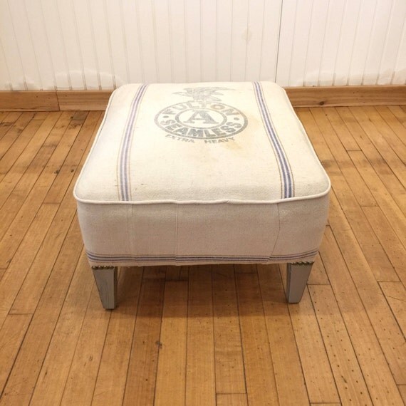 Vintage Ottoman Foot Stool Custom ReUpholstered with Fulton