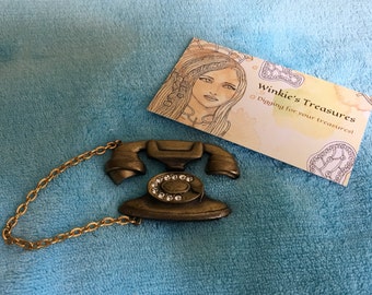 Vintage Rotary Dial Telephone Brooch by JJ Designs