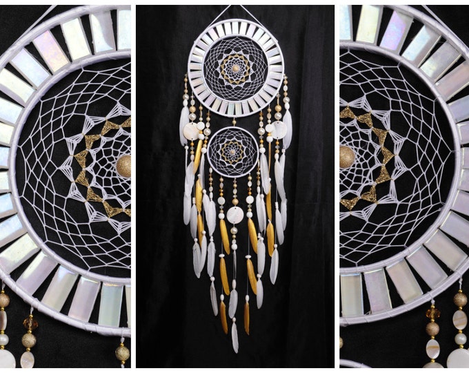 NOW Dreamcatcher White gold mosaic Dream Catcher Large Dreamcatcher New Dream сatcher gift idea pearlescent dreamcatcher boho dreamcatcher