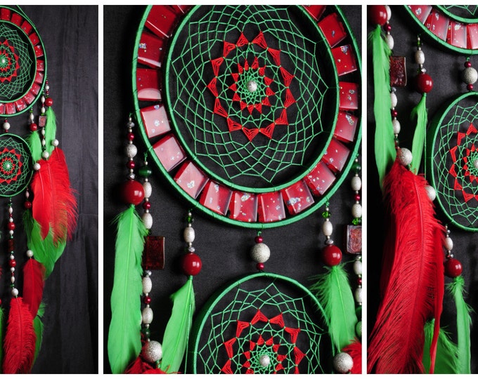 Dreamcatcher red green mosaic Dream Catcher Large Dreamcatcher New Dream сatcher gift idea NEW YEAR dreamcatcher boho dreamcatcher wall gift