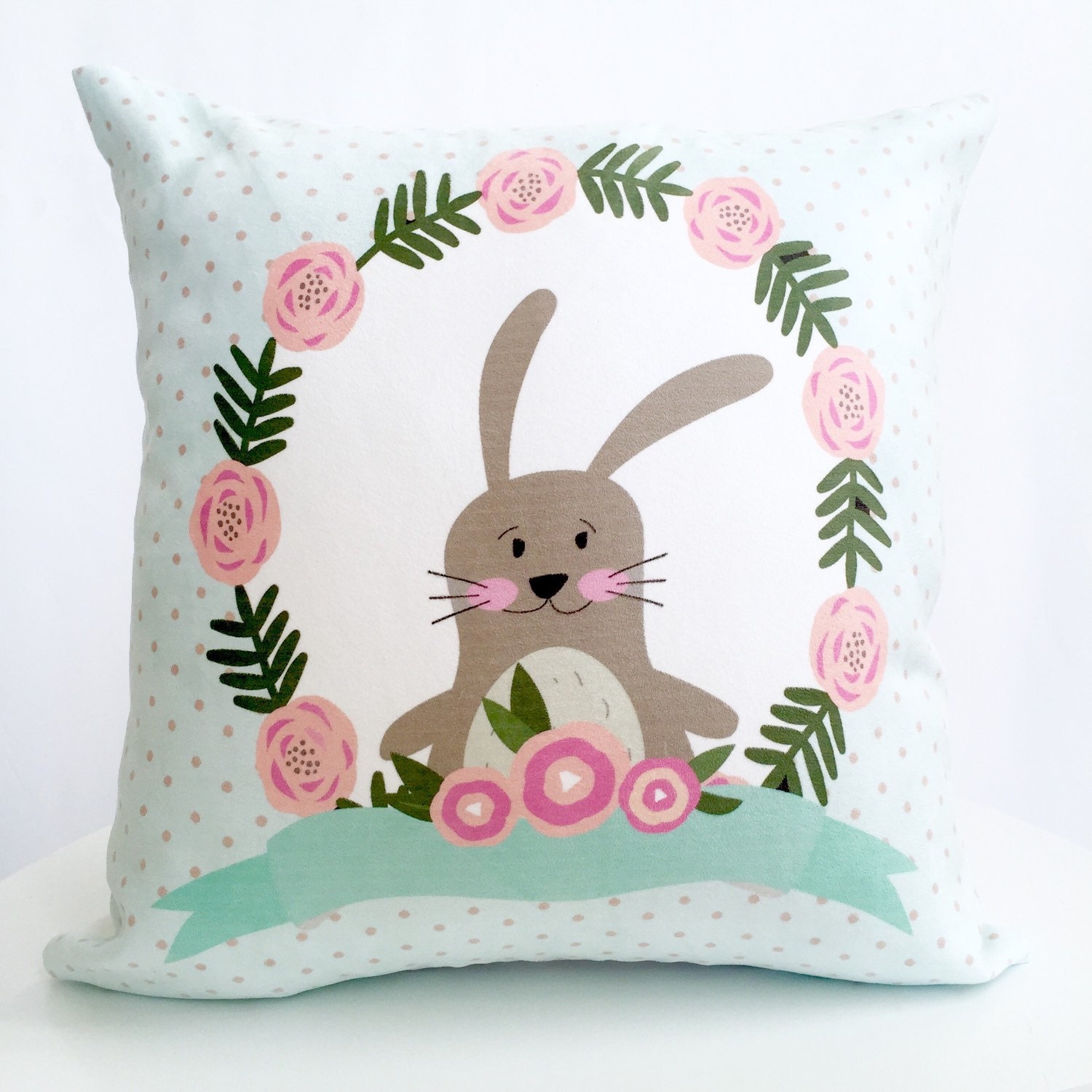 Throw Pillow Bunny Nursery Pillow Rabbit Blue Kids Gift