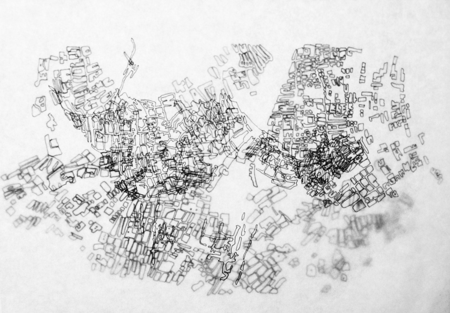 Map art original handmade pen drawing on tracing paper mapping