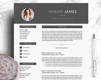 Marian Professional Resume Template | CV Template 3 Pages A4 Size + Cover Letter for MS Word + Free Icon Sets Instant Digital Download