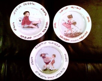Lot oF 3 SARAH STILWELL WEBER Calendar Series 7" Vintage Collectible Numbered Porcelain Plates 1985-86