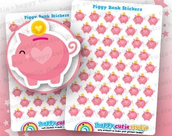 50 Cute Piggy Bank/Save/Money Planner Stickers, Filofax, Erin Condren, Happy Planner, Kawaii, Cute Sticker, UK