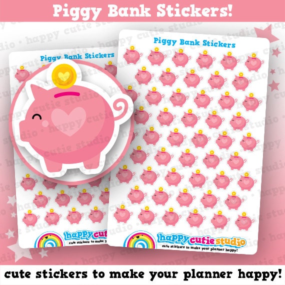 50 Cute Piggy Bank/Save/Money Planner Stickers Filofax Erin