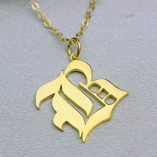 Old English pendant necklace gold custom initial by FujitaHandmade