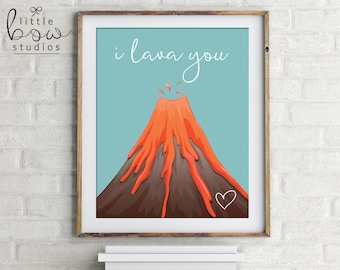 Printable Wall Art: I Lava You, Volcano Illustration, Home Decor, Nursery Decor, Unique Mother's Day Gift, Valentine's Day Gift, Pun Prints