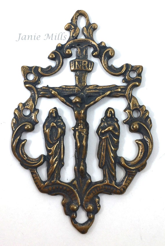 Medal Bronze Crucifix two Marys
