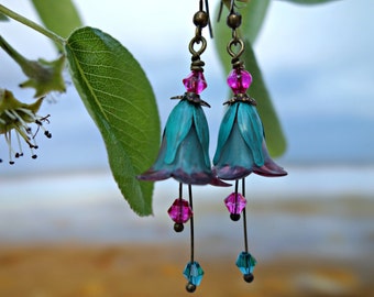 Bohemian Earrings - Flower Earrings - Boho Earrings - Floral Earrings - Turquoise Earrings - Pink Earrings - Dangle Drop Earrings - Woodland