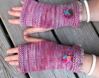 Handknitted fingerless mittens, fingerless gloves, wool arm warmers