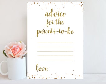 Advice for Parents To Be, Baby Shower Advice Cards, Gold Confetti, Baby Shower Printable Games Activities, Advice for Mommy To Be BBSG1