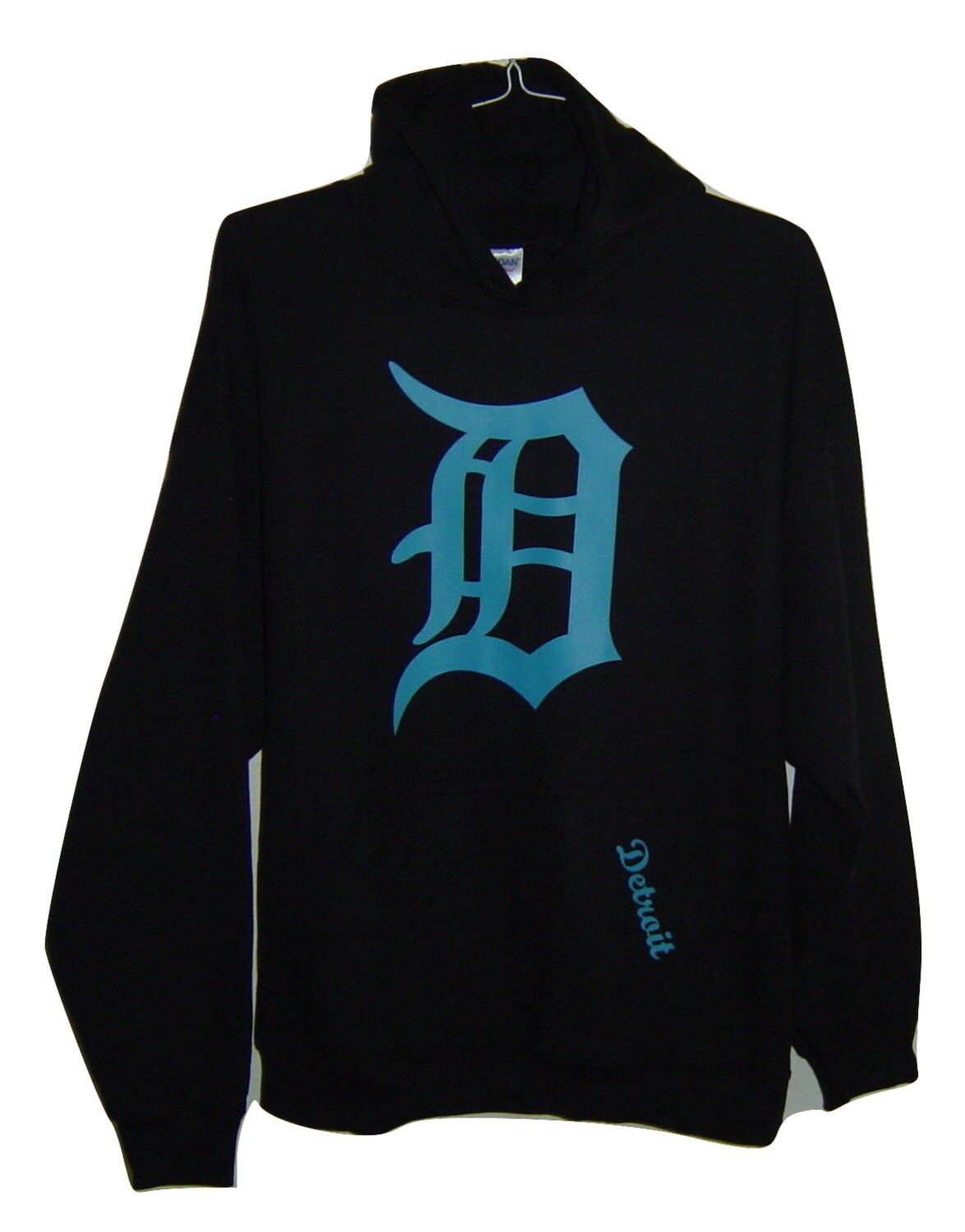 d neon blue logo on black pull hoodie all d neon blue logo on black pull hoodie all