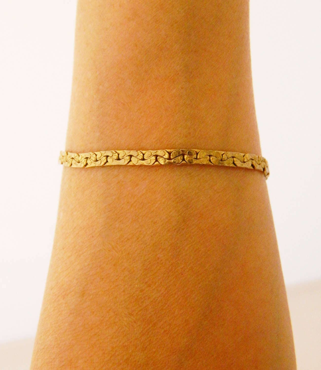 Vintage 14k GP Herringbone Chain Bracelet Marked Korea