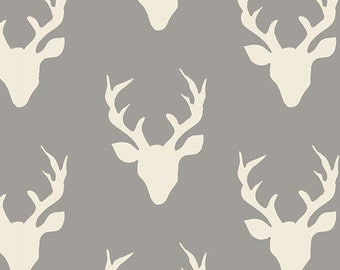 One Yard Buck Forest Gray Fabric, Hello Bear Mist, Bonnie Christine for Art Gallery Fabrics, Deer Fabric, Woodland Fabric
