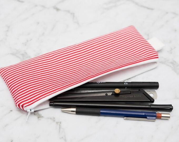 Red and White Striped Pencil Case