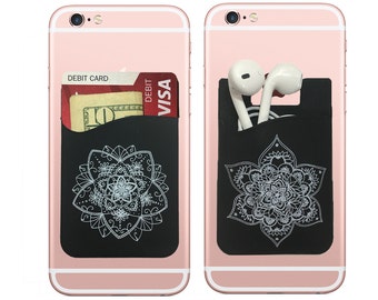 Two, Mandala stick on wallet phone pocket credit card holder for your iPhone and Android.