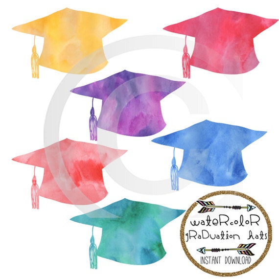 Watercolor graduation hats clipart watercolor grad by luxeprairie