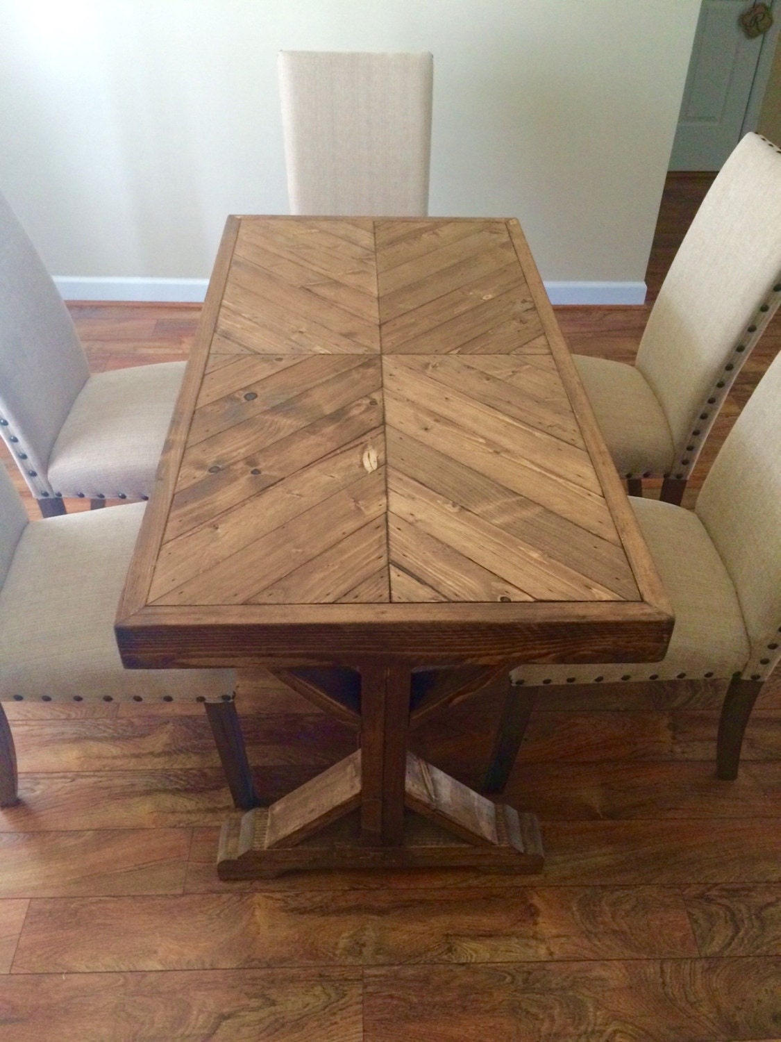 Farmhouse table rustic table kitchen table chevron table