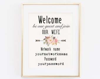 WIFI Password Sign, Wifi password printable, Internet sign, Be our Guest Sign, Guest Wifi, Guest Room Sign, Welcome Wifi Sign, Printable