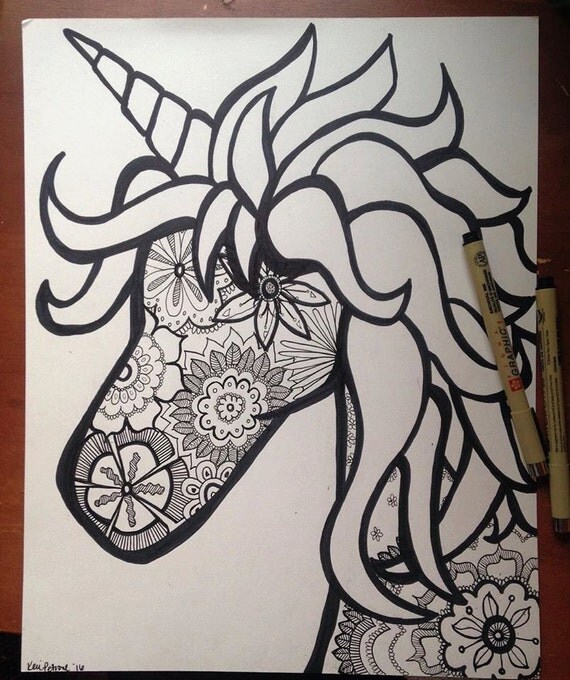 9x12 Unicorn Handmade Zentangle Drawing