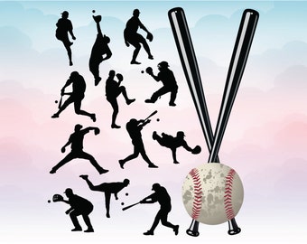 Baseball silhouettes in vectors, Sg, Pdf, Ai, Dxf, Eps, Png files for cutting, Baseball designs for cameo cricut crafts