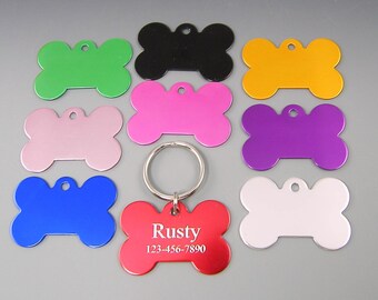 Dog Collar Tag - Engraved Bone Shape Personalized Dog ID Tag Collar Identification Tag for Dogs Red Blue Green Gold Black Pink Purple