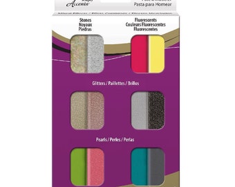 PREMO Sculpey Accent Polymer Clay Sampler Stone Fluorescent Glitter Pearl 12 bars Polyform Oven Bake Clays
