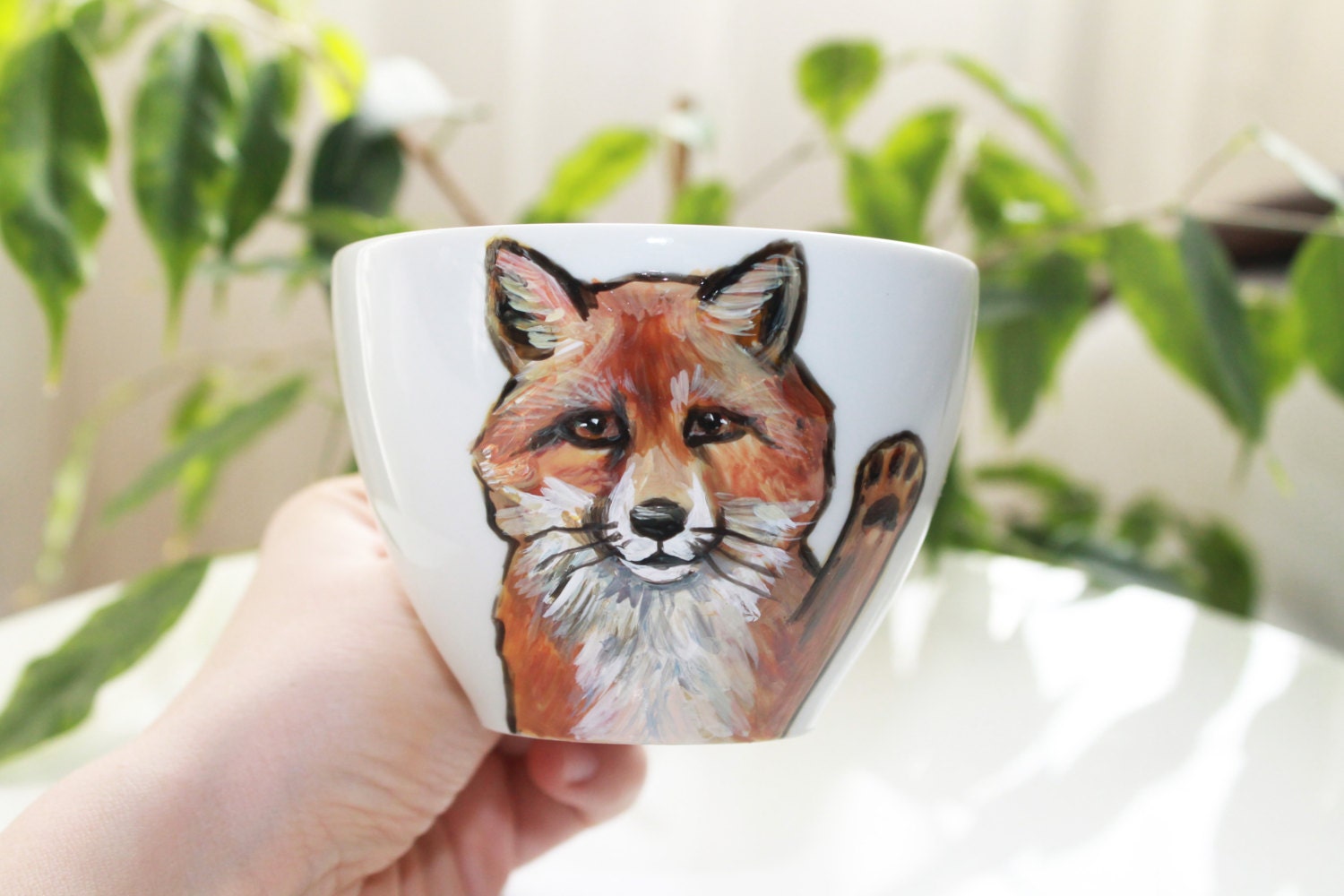 Handpainted cup saucer unique mug Fox cup Fox Mug Fox lovers