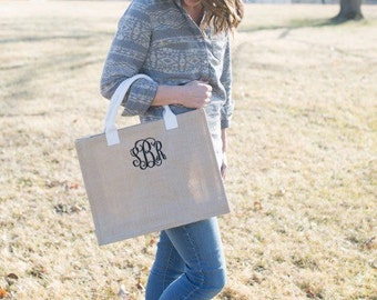 Monogrammed Jute Tote Bag / personalized Tote