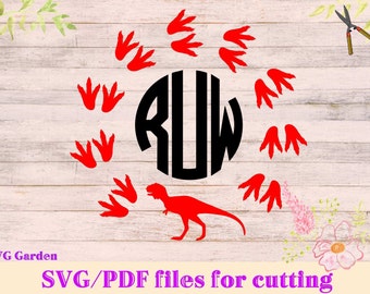 Dinosaur Footprints Monogram SVG File, Dinosaur SVG Monogram, paw footprints svg Vectors for vinyl cutting, Cricut, SCAL, Cameo