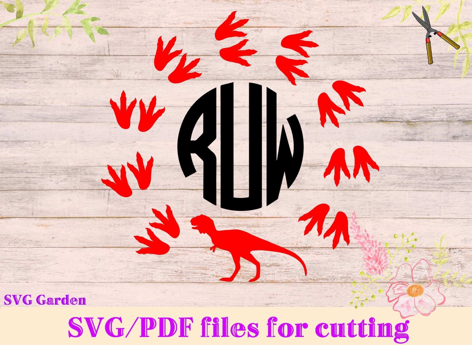 Download Dinosaur Footprints Monogram SVG File Dinosaur SVG Monogram