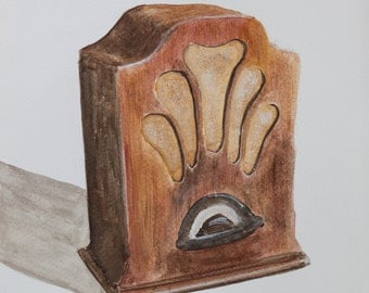 Watercolor print by me made, antique radio 2