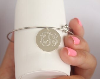 Monogram Jewelry- Monogram Bracelet- SALE- monogram Jewelry- Bangle- Charm Bracelet Monogram Jewelry- Monogram Stacking Bracelet